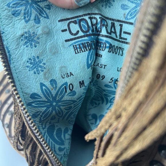 Corral Boots Womens Size 10 Tan Fringe Studded Western Cowgirl Zip Boho Ankle - Picture 12 of 16